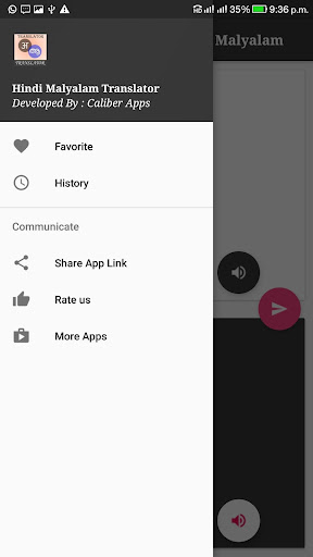Malayalam - Hindi Translator Screen 2