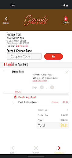 Screenshot of Gianni's Pizza & Wings