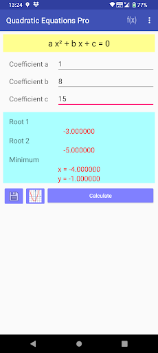 Android application Quadratic equation screenshort