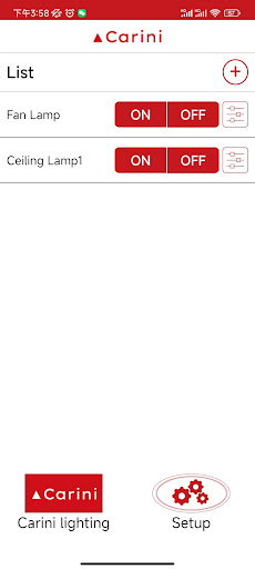 Android application Carini lighting screenshort