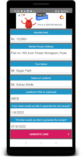 Rent Receipt Generator Screen 2
