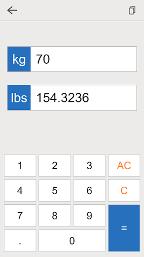 Screenshot of lbs kg converter