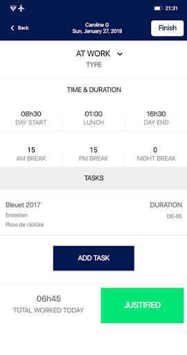 Android application uFields Time screenshort