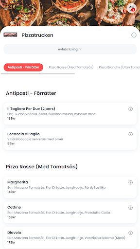 Android application Pizzatrucken Bromma screenshort