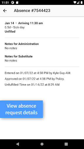 willSub Absences Screen 3