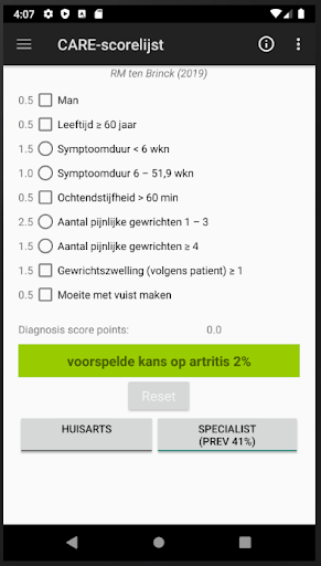The Clinical Arthritis RulE (C Screen 2
