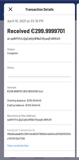 EACPAY-Earthcoin Mobile Wallet Screen 3