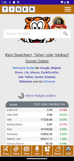 Android application Tiger Suchmaschine screenshort