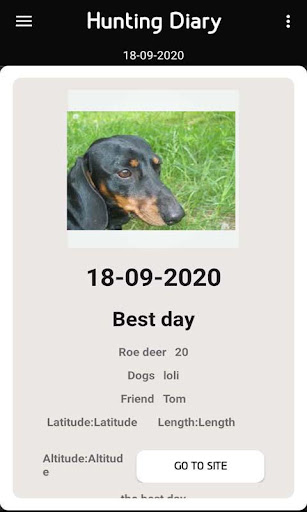 Hunting diary Screen 2