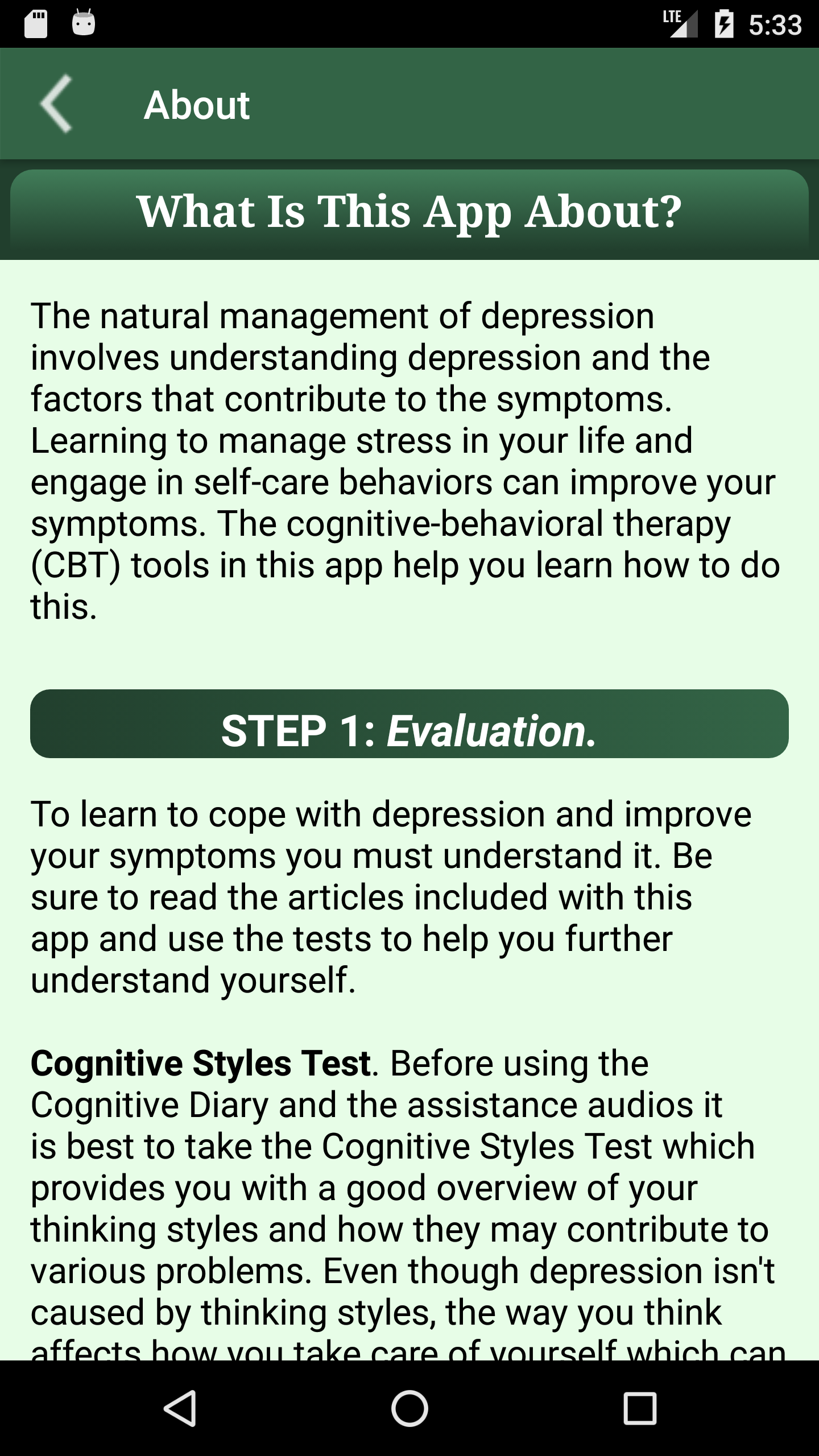 Android application CBT Guide to Depression Self-help: Mood Log, Diary screenshort