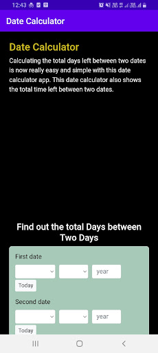 Android application Date Calculator screenshort