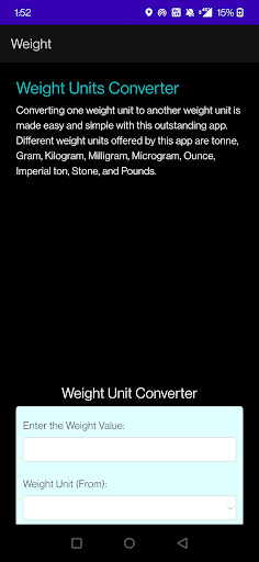 Android application Weight Units Converter screenshort