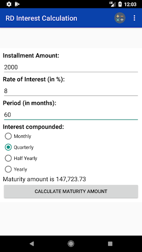 Bank Interest Calculator Screen 2