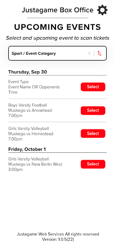 Justagame Tickets Screen 2