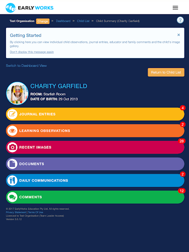 EarlyWorks Family/Educator App Screen 3
