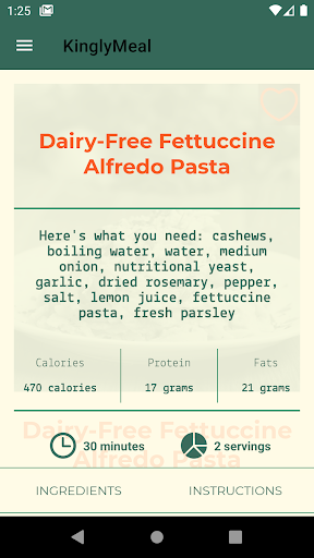 KinglyMeal recipes Screen 2
