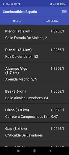 Android application Precio de combustible España screenshort
