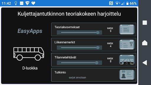 Android application Biili linja-auton teoriakoe screenshort