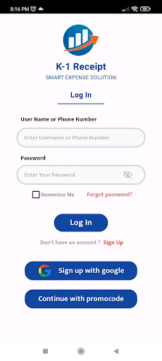 Android application K1 Receipt Plus screenshort