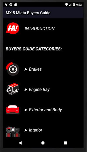 Android application MX-5 Miata Buyers Guide screenshort
