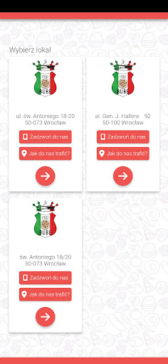 Android application Pizzeria Bube Wrocław screenshort