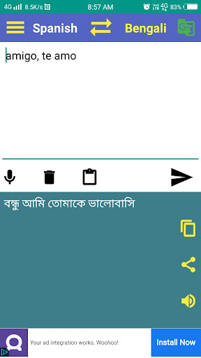 Android application Bengali to Spanish Translator screenshort