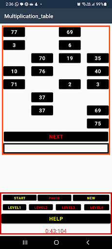 Multiplication Table Demo Screen 3