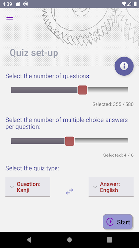 Android application N3 kanji quiz screenshort