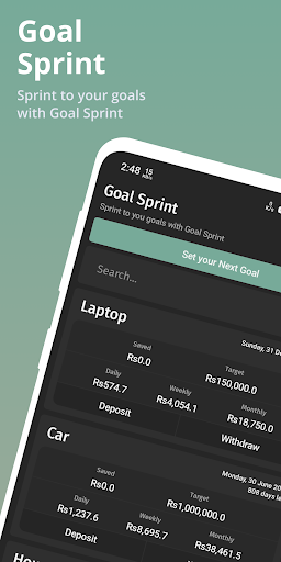 Android application Goal Sprint - Set track sprint screenshort