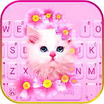 Cover Image of Скачать Тема для клавиатуры Pink Flowers Kitten  APK