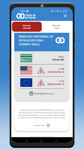 Android application Tasas de elTOQUE screenshort