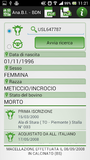 ANABI APP - Anagrafe Bovina Screen 2