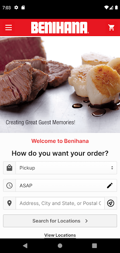 Android application Benihana screenshort