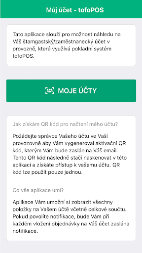 Android application Můj účet tofoPOS screenshort
