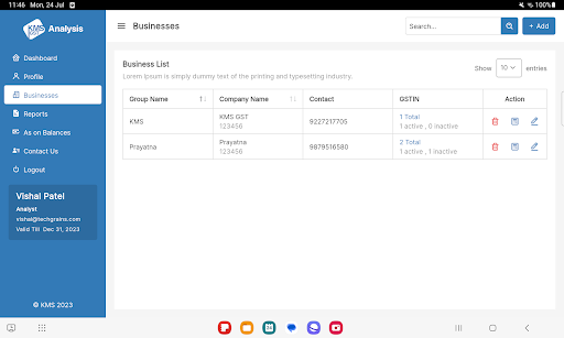 KMS GST Analysis Screen 2
