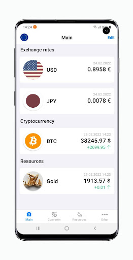 Android application EU exchange rates screenshort