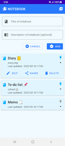 Android application Notebook - offline memo screenshort