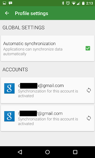 Accounts Sync Profiler Screen 2