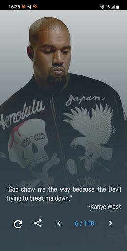 Android application Kanye West Quotes and Lyrics screenshort