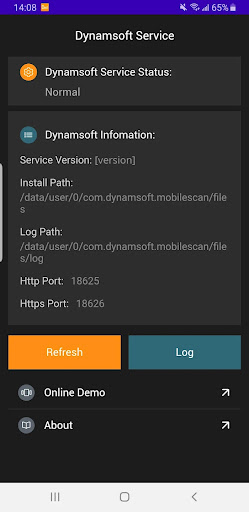 Android application Dynamsoft Service screenshort