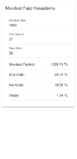 Mevduat Faizi Hesaplama Screen 2