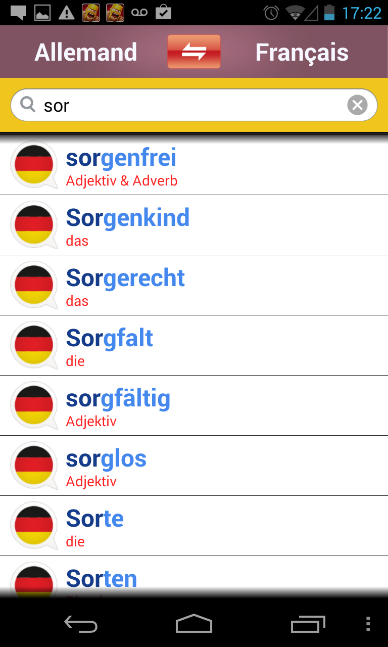 Android application Dictionnaire allemand-français screenshort
