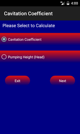 Android application Cavitation Coefficient Lite screenshort