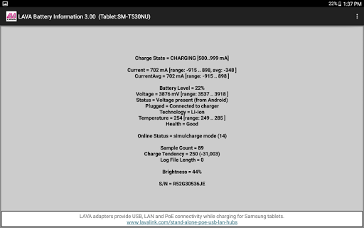LAVA Advanced Battery Info Screen 2