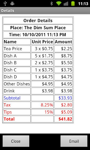 Dim Sum Bill Calculator Screen 2