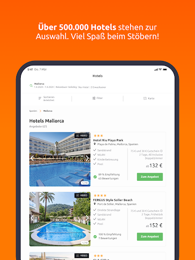 Screenshot of weg.de: Urlaub & Reisen buchen