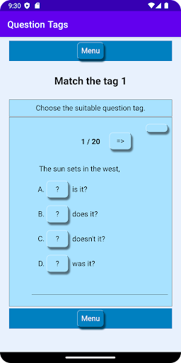English Question Tag Practice Screen 3