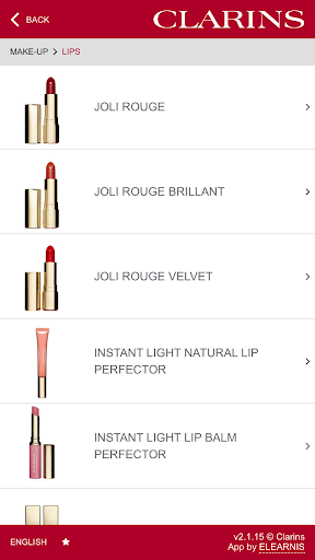 Clarins Product Library Screen 2