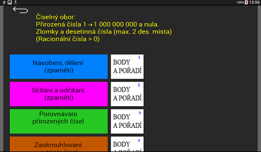 Android application Matematika pro 5. roč. ZŠ screenshort
