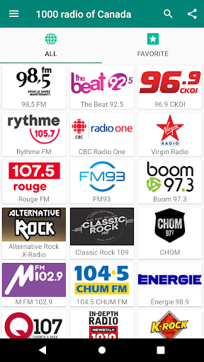 Android application 1000 radio of Canada screenshort